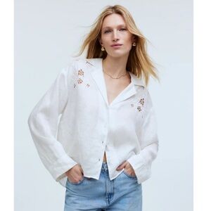 Madewell Resort Long-Sleeve Shirt in Eyelet White